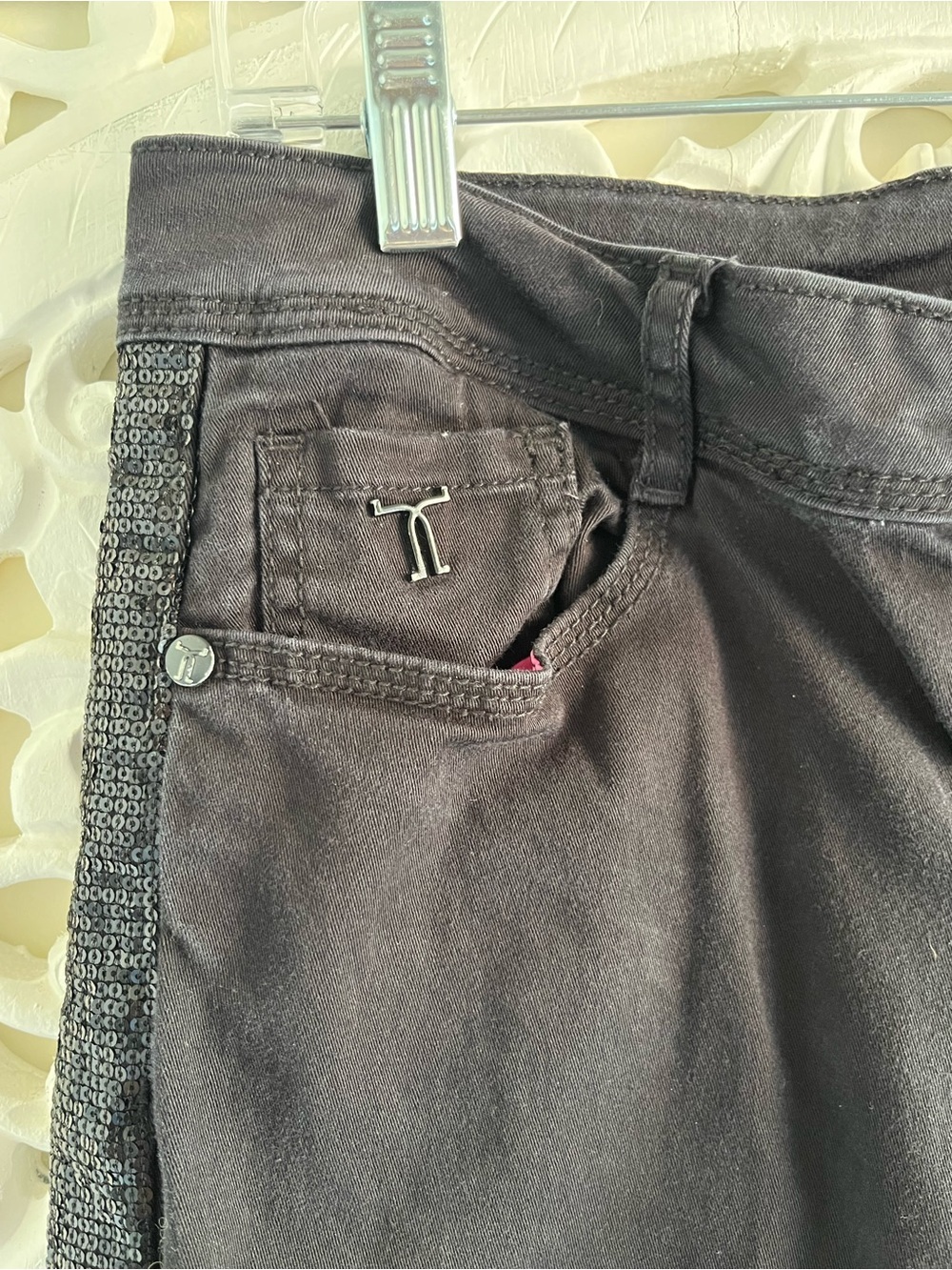 Tristan Y2K Black Low Rise Bootcut Jeans Sequin Side Stripe Size 8 - Picture 3 of 11
